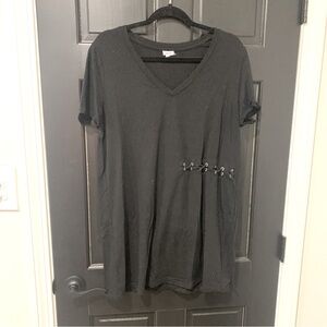 Garage | Black V Neck Short Sleeves Side Tie Long Tunic T-Shirt | Sz L